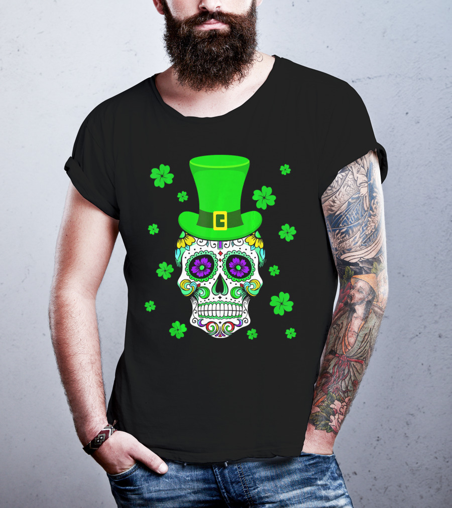 Leprechaun Sugar Skull Shamrock St Patrick's Day T-Shirt