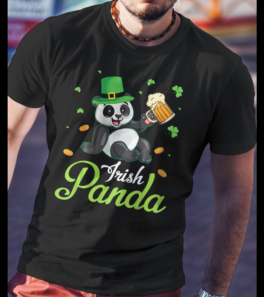 Irish Panda Leprechaun Drinking Shamrocks Go T-Shirt