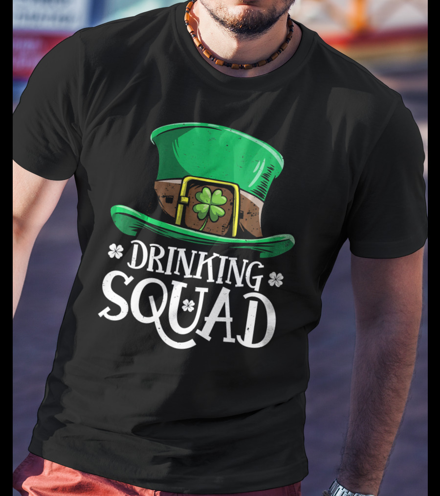 Leprechaun Drinking Squad St Pat Green Hat Clover St Patrick's Day T-Shirt