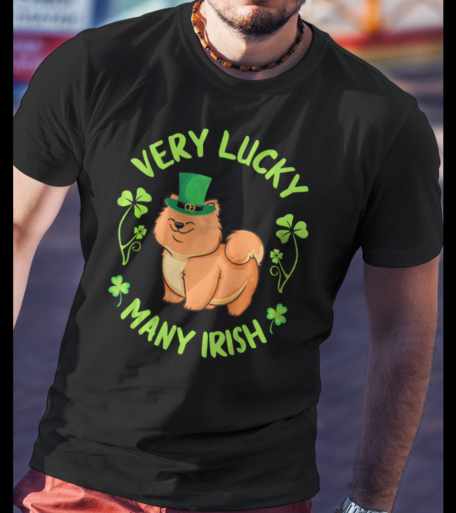 Very Lucky Many Irish Chow Chow Dog With Leprechaun Hat T-Shirt