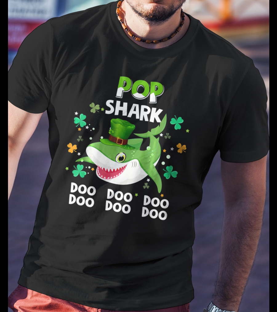 POP SHARK St. Patrick Day Doo Doo Doo Shamrock T-Shirt