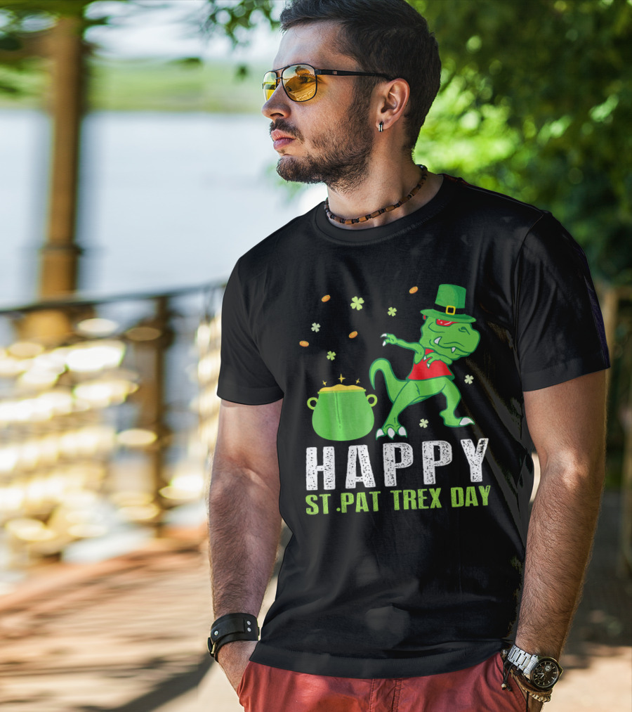 Hap St. Pat T-Rex Day Dinosaur Leprechaun Dab Spot Of Gold T-Shirt