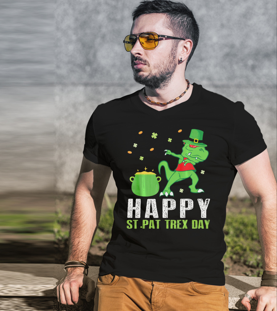 Hap St. Pat T-Rex Day Dinosaur Leprechaun Dab Spot Of Gold T-Shirt