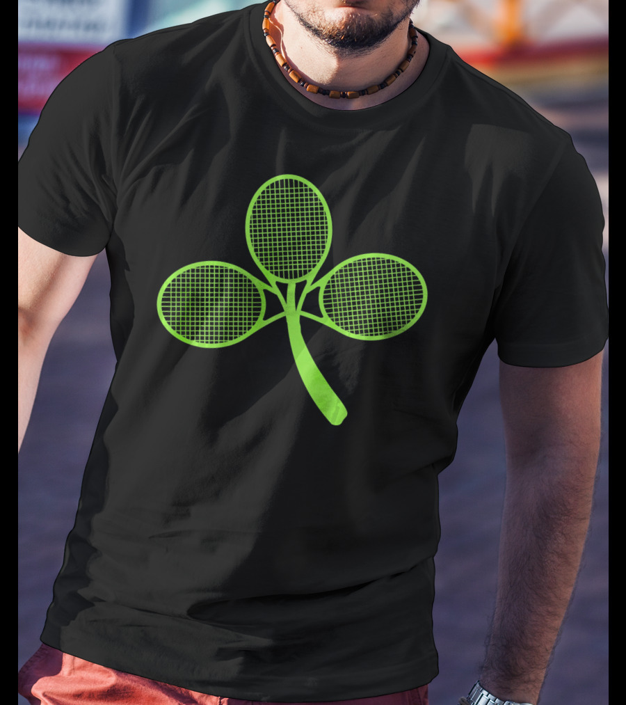 Tennis Shamrock Irish St Pattys Sports Racquet Clover T-Shirt
