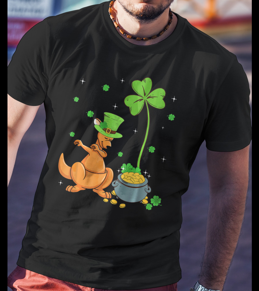 Shamrock Leprechaun Kangaroo Pot Of Gold St Patricks T-Shirt