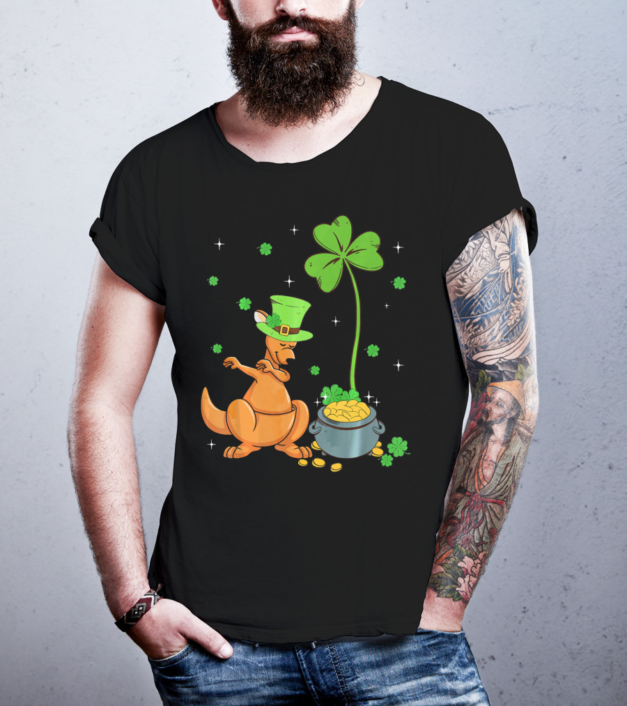 Shamrock Leprechaun Kangaroo Pot Of Gold St Patricks T-Shirt