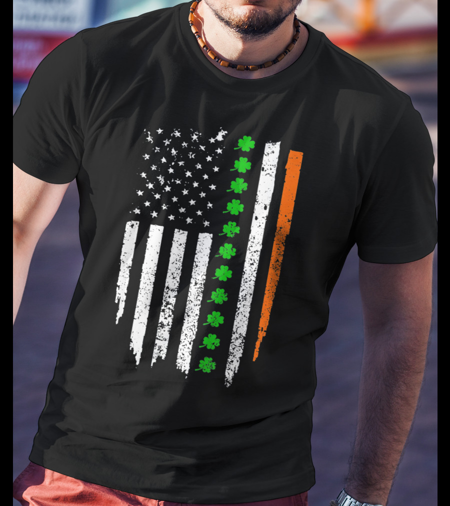 Retro Vintage Irish American Flag With Shamrocks T-Shirt
