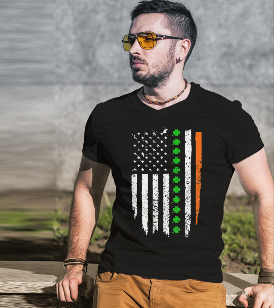 Retro Vintage Irish American Flag With Shamrocks T-Shirt