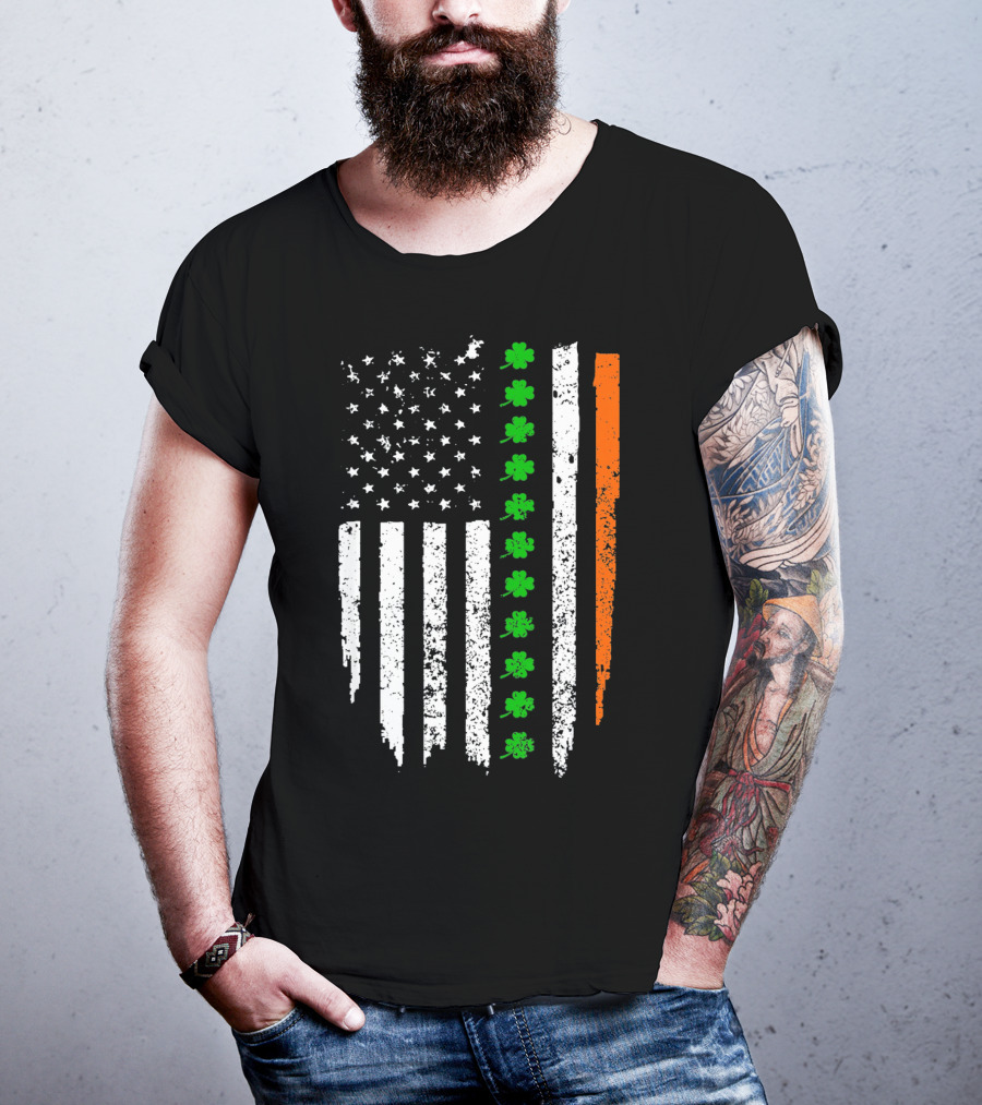Retro Vintage Irish American Flag With Shamrocks T-Shirt