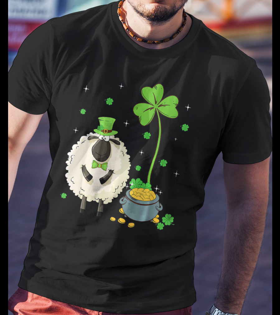 Shamrock Leprechaun Sheep With Pot Of Gold And Clover For St Patricks Day T-Shirt