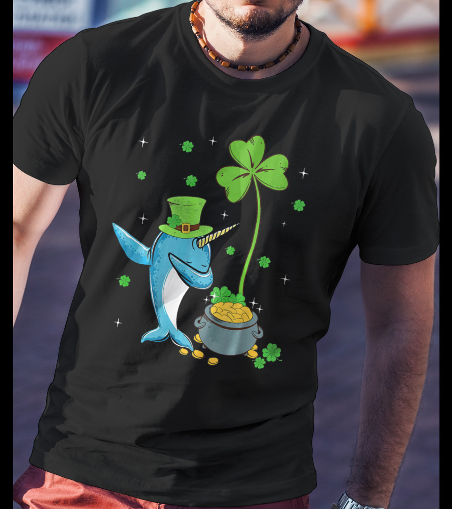 Shamrock Leprechaun Narwhal With Pot Of Gold St Patricks T-Shirt