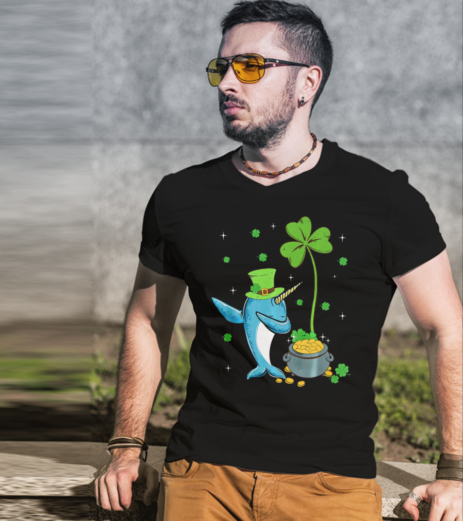 Shamrock Leprechaun Narwhal With Pot Of Gold St Patricks T-Shirt