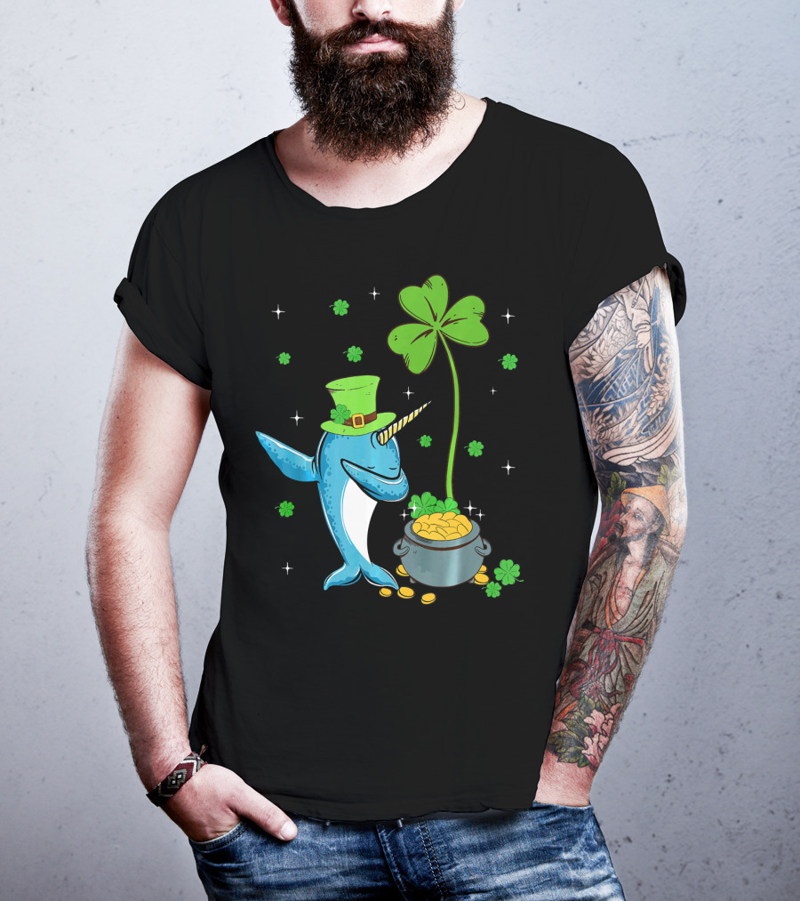 Shamrock Leprechaun Narwhal With Pot Of Gold St Patricks T-Shirt