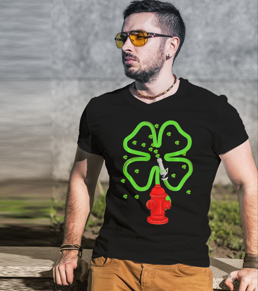 Fire Fighter Shamrock St Patrick Day Hydrant Clover T-Shirt