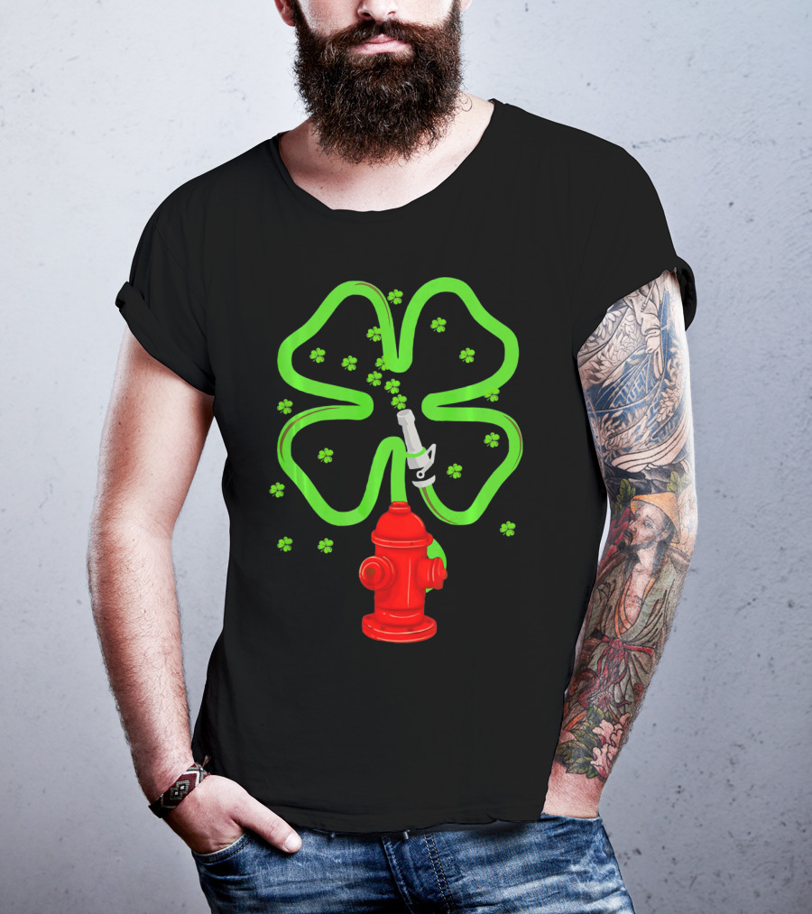 Fire Fighter Shamrock St Patrick Day Hydrant Clover T-Shirt
