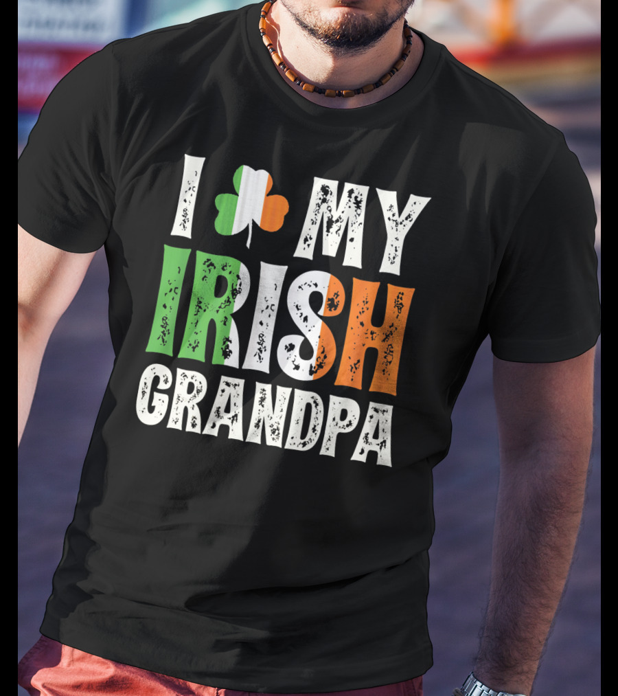 I Love My Irish Grandpa Shamrock Icon Green White Orange T-Shirt