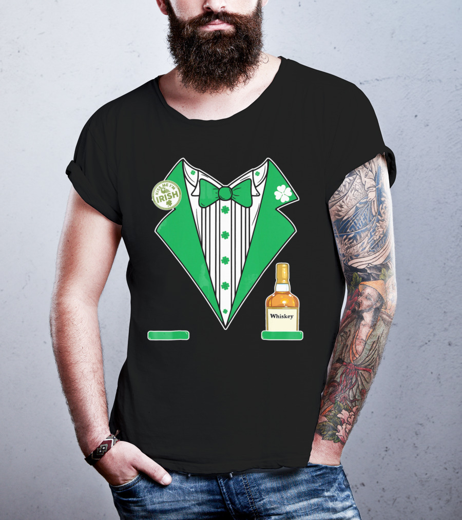 Kiss Me I'm Irish St. Patrick's Day Tuxedo With Whiskey Bottle And Shamrock T-Shirt