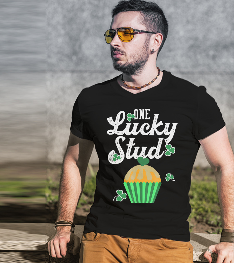One Lucky Stud St. Patrick's Day Cupcake With Shamrocks T-Shirt