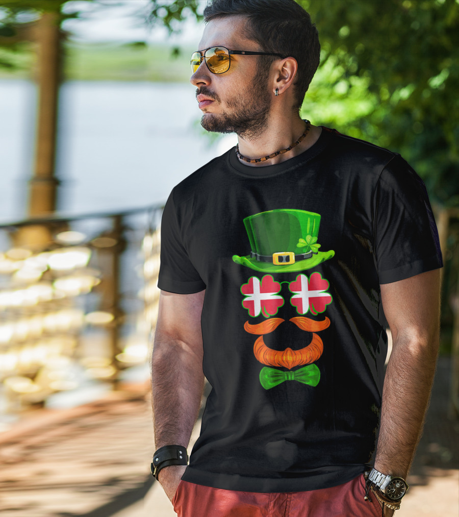 Denmark Flag Shamrock Leprechaun Hat Bowtie Dane T-Shirt