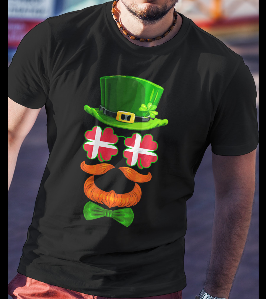 Denmark Flag Shamrock Leprechaun Hat Bowtie Dane T-Shirt