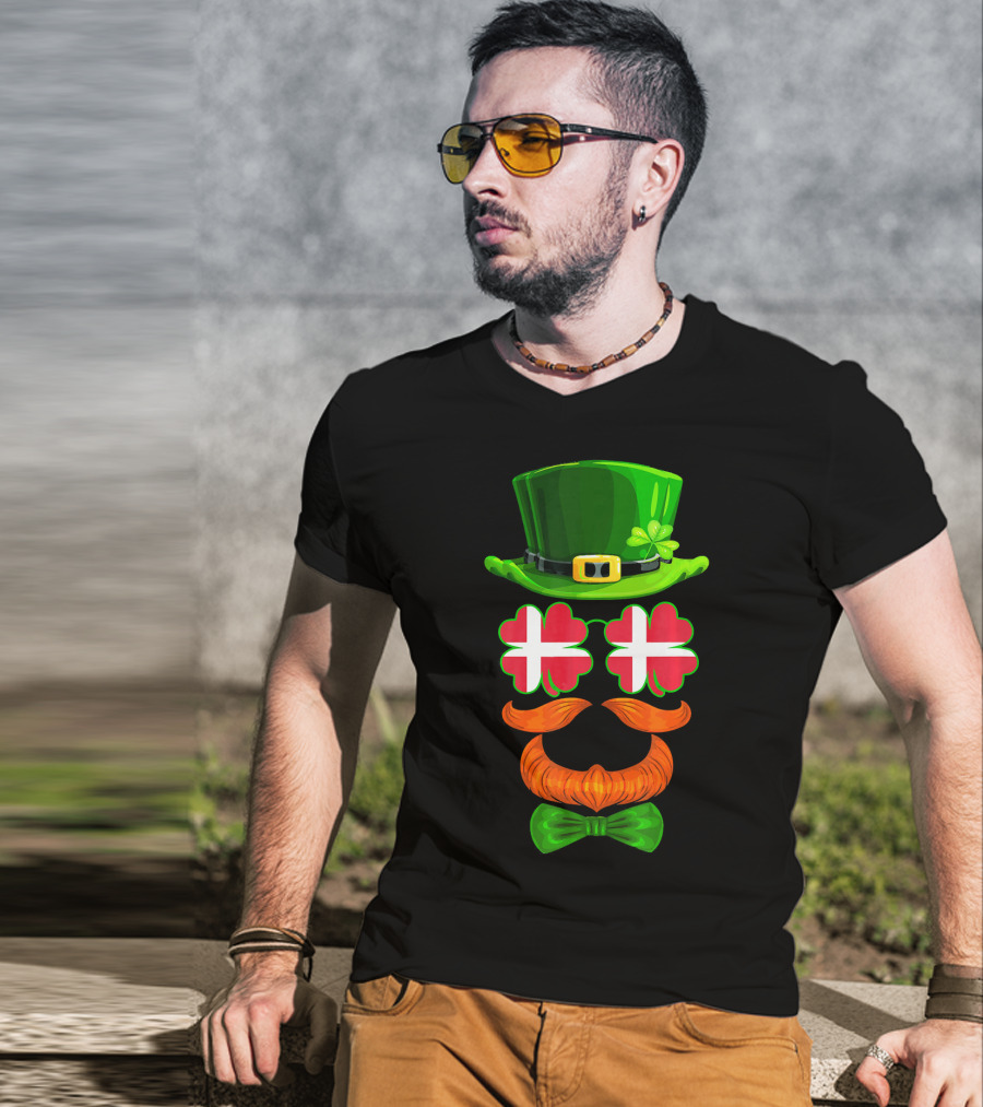 Denmark Flag Shamrock Leprechaun Hat Bowtie Dane T-Shirt
