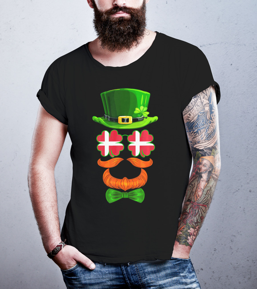 Denmark Flag Shamrock Leprechaun Hat Bowtie Dane T-Shirt