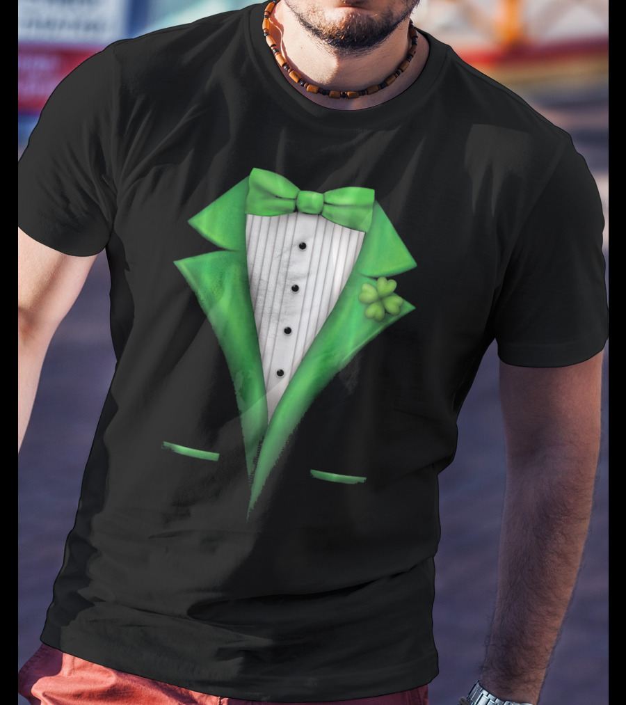 St. Patricks Day Clover Green Tuxedo Bow Tie Classic T-Shirt