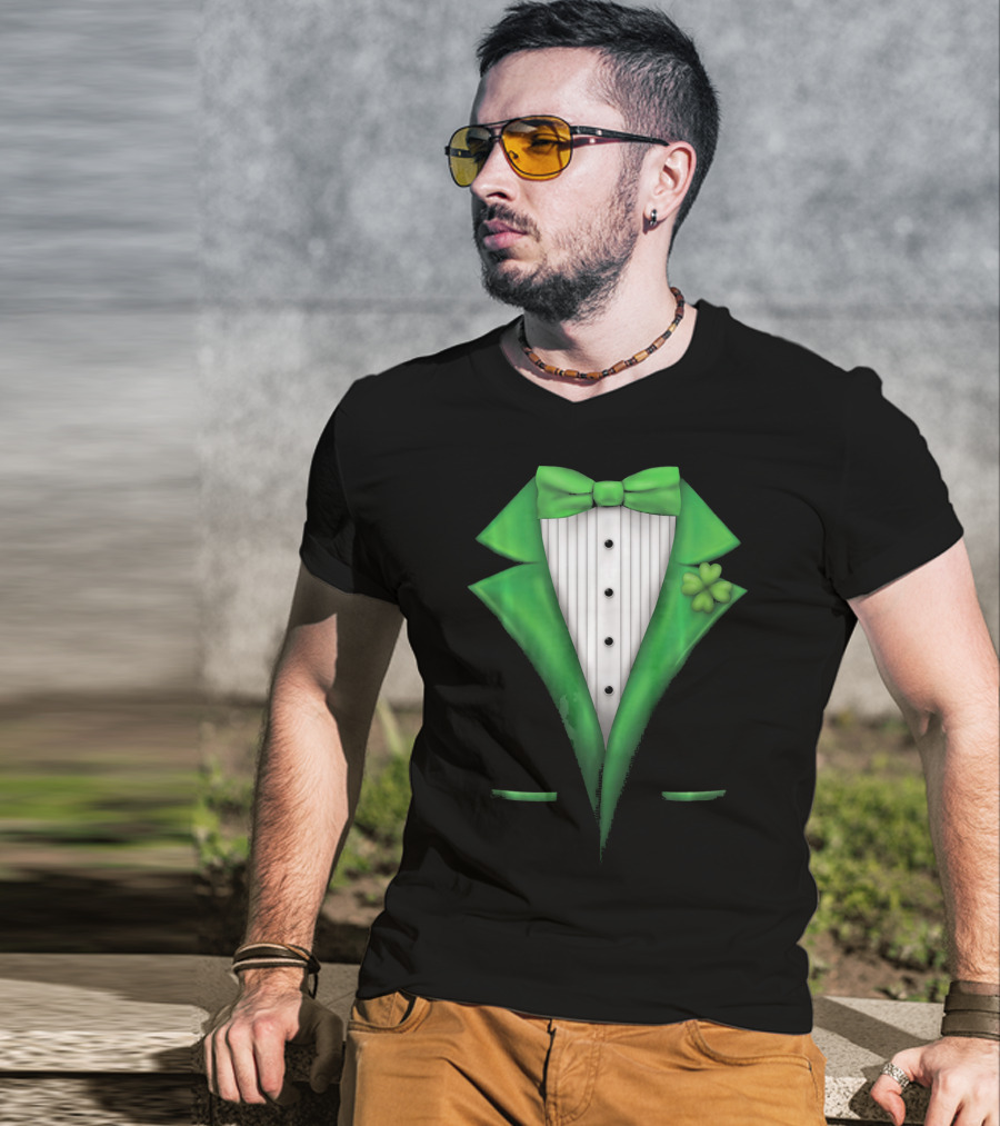 St. Patricks Day Clover Green Tuxedo Bow Tie Classic T-Shirt