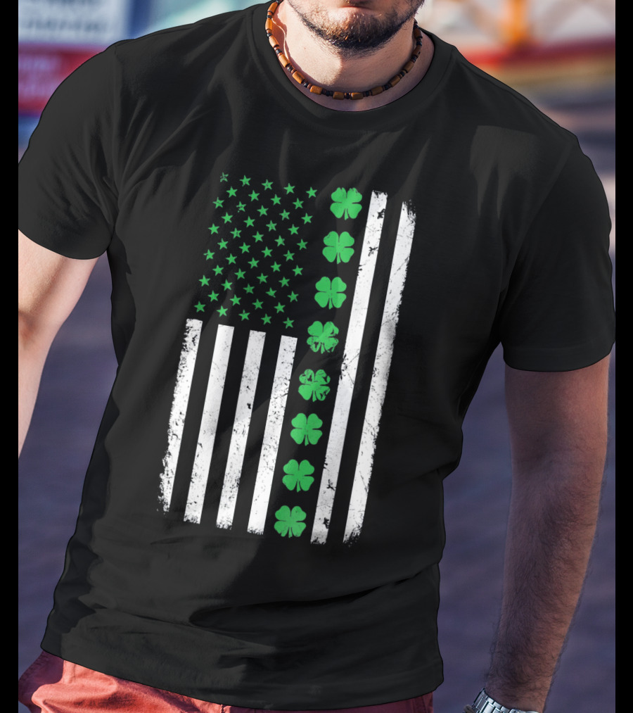 St Patricks Day Irish American Flag Clover T-Shirt