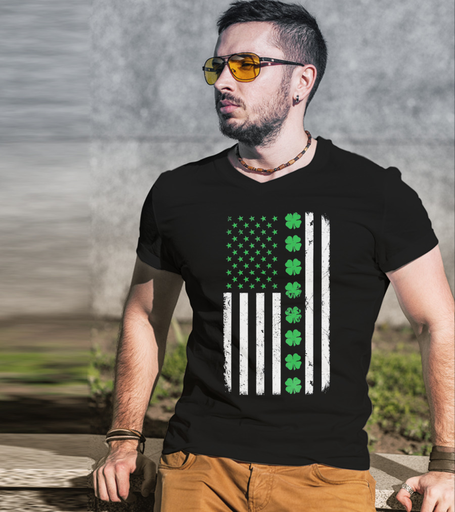 St Patricks Day Irish American Flag Clover T-Shirt