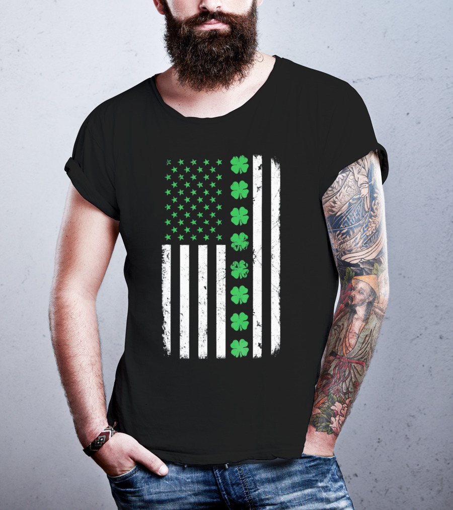 St Patricks Day Irish American Flag Clover T-Shirt