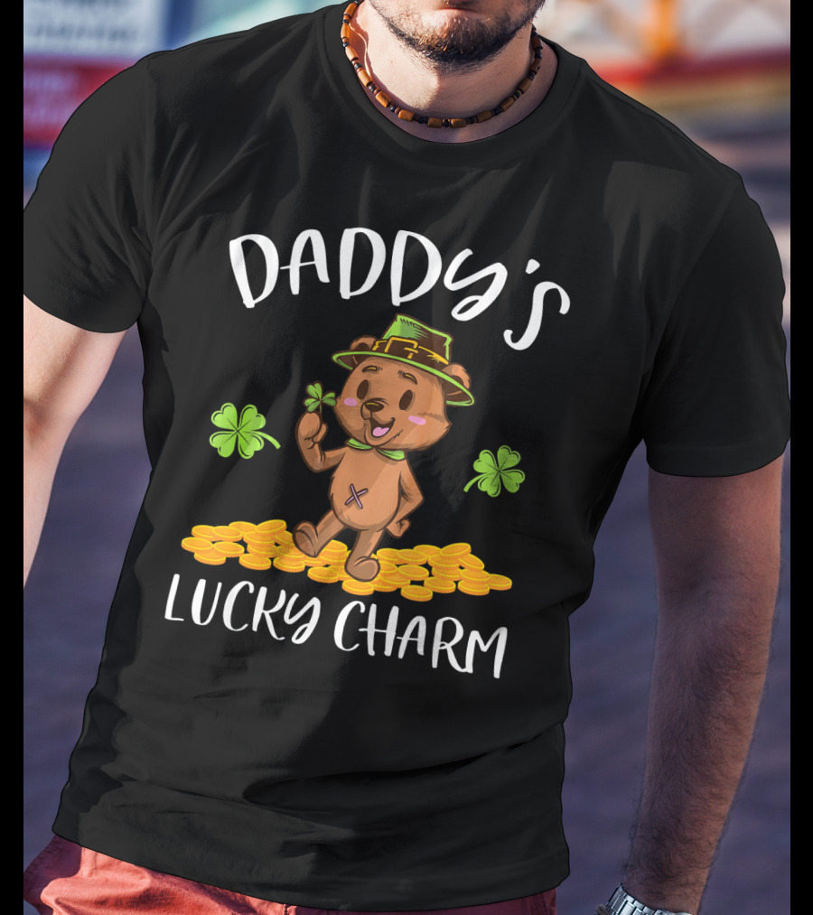 Daddy's Lucky Charm Leprechaun Bear Shamrock And Gold Coins T-Shirt