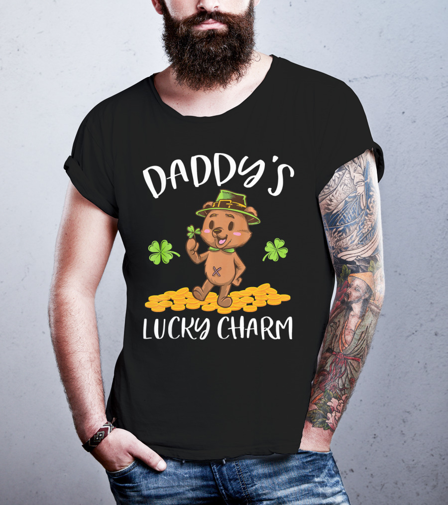 Daddy's Lucky Charm Leprechaun Bear Shamrock And Gold Coins T-Shirt
