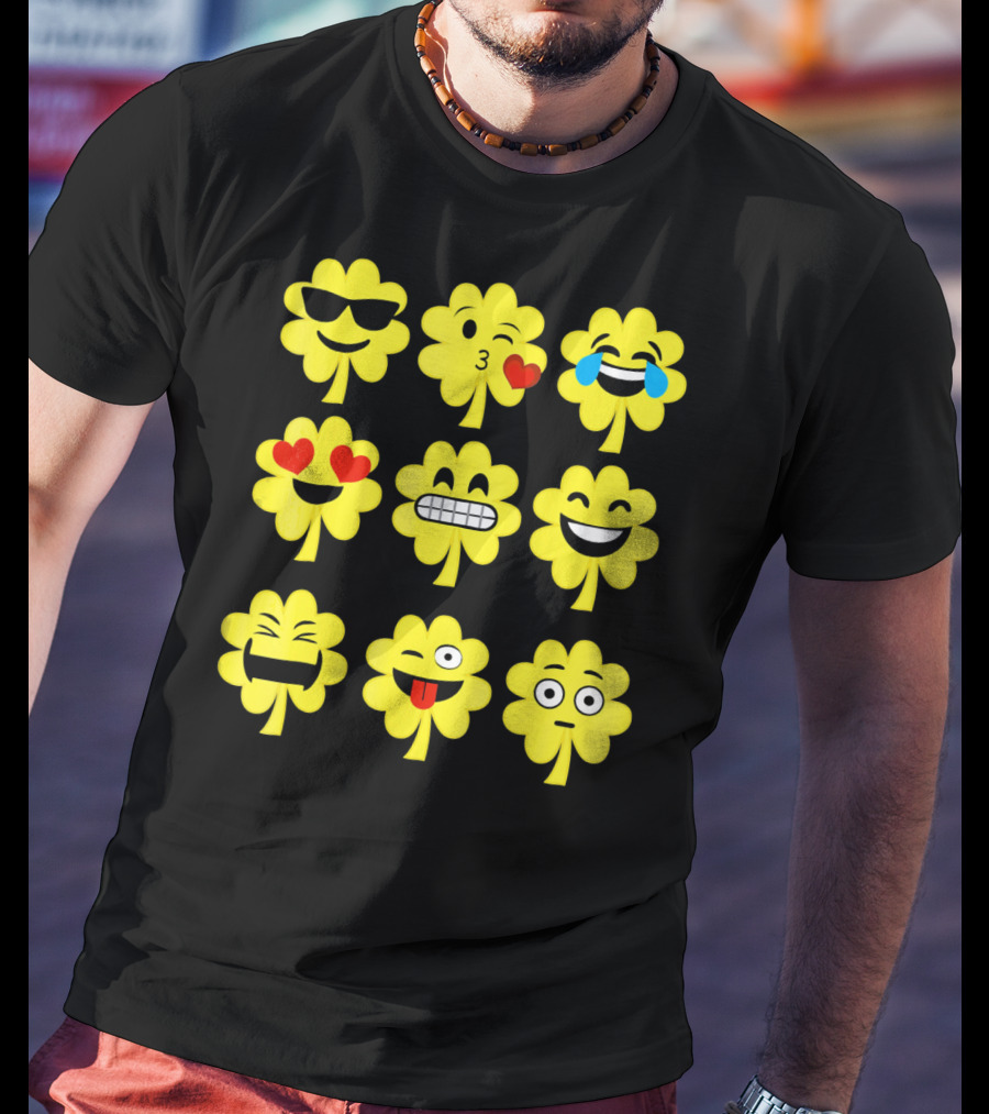 St. Patricks Day Clover Emoji Faces Collection T-Shirt