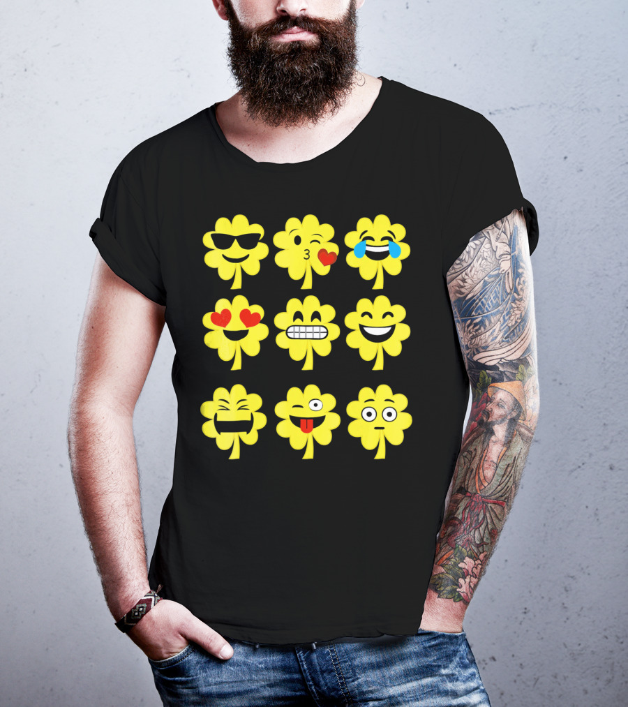 St. Patricks Day Clover Emoji Faces Collection T-Shirt