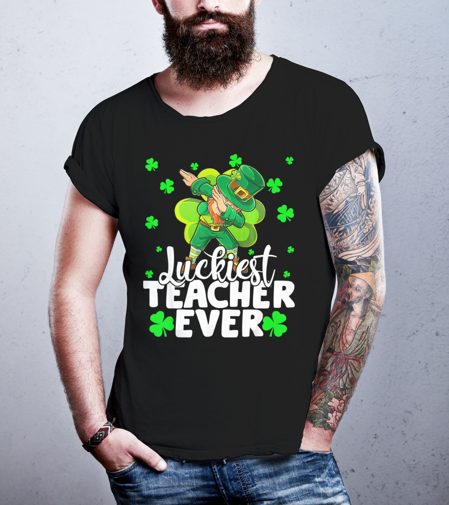 Luckiest Teacher Ever Leprechaun Dabbing With Shamrocks T-Shirt
