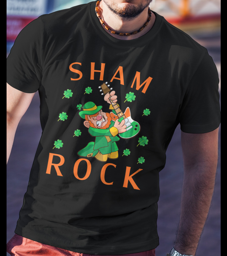 SHAMROCK Leprechaun Playing Guitar With Shamrocks T-Shirt