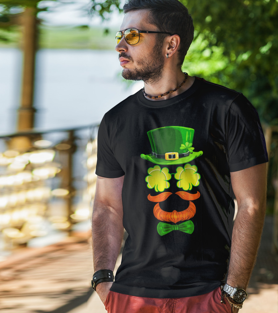 Tennis Ball Shamrock Leprechaun Clover Hat Mustache Bowtie T-Shirt