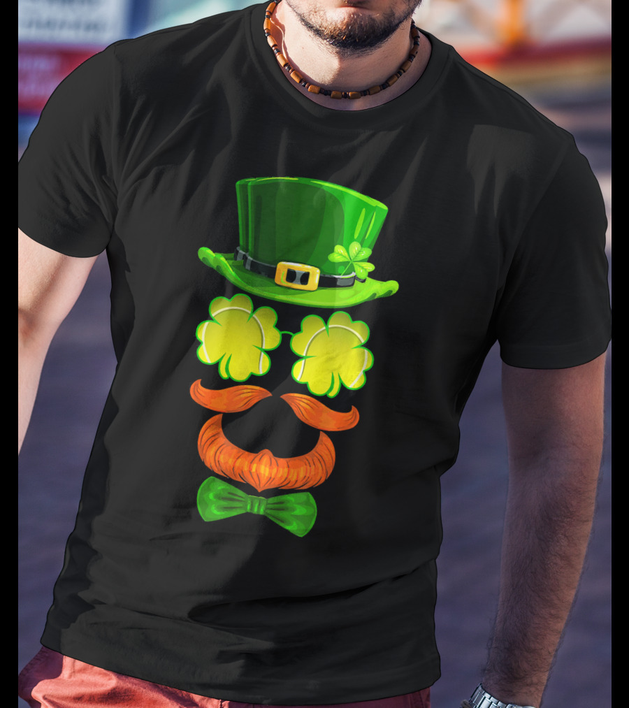 Tennis Ball Shamrock Leprechaun Clover Hat Mustache Bowtie T-Shirt