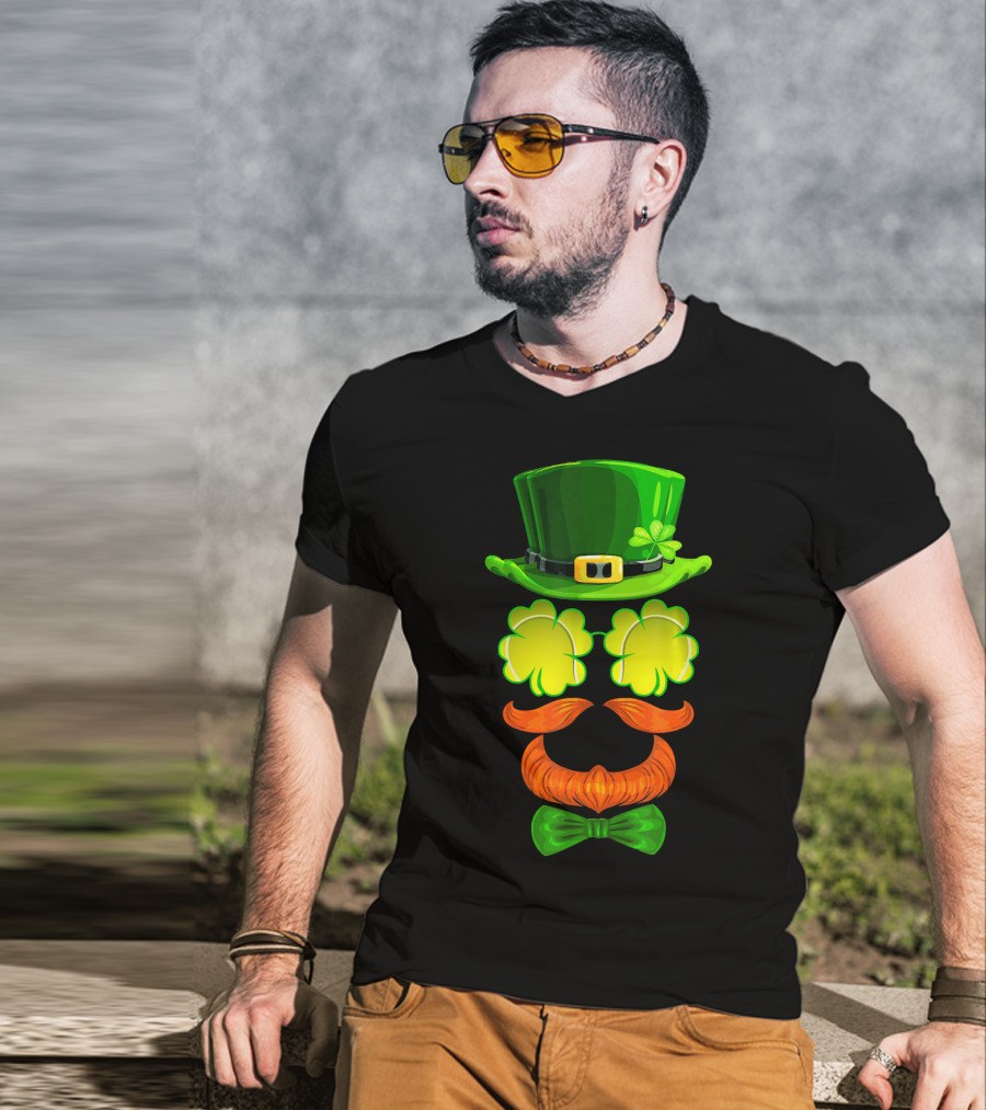 Tennis Ball Shamrock Leprechaun Clover Hat Mustache Bowtie T-Shirt