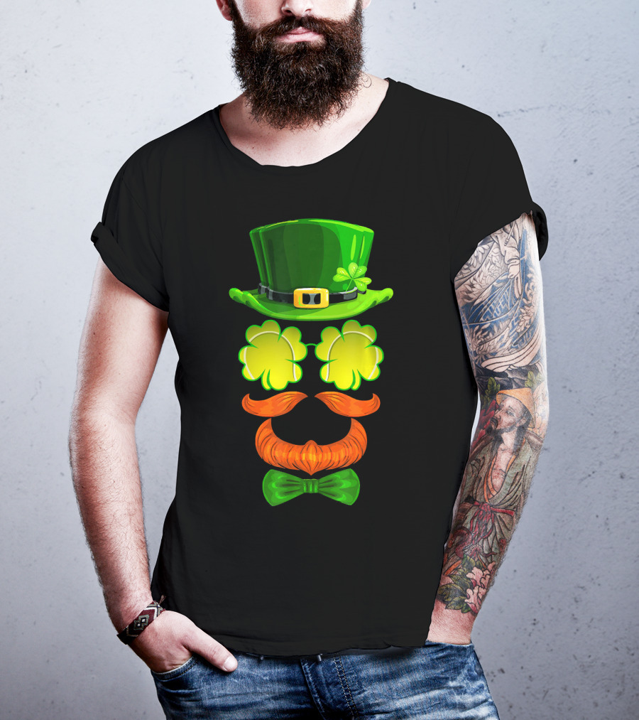 Tennis Ball Shamrock Leprechaun Clover Hat Mustache Bowtie T-Shirt