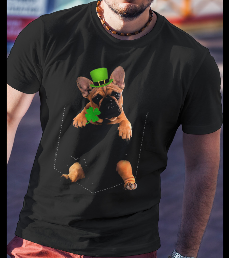 French Bulldog With Shamrock And Leprechaun Hat For St Patricks Day T-Shirt