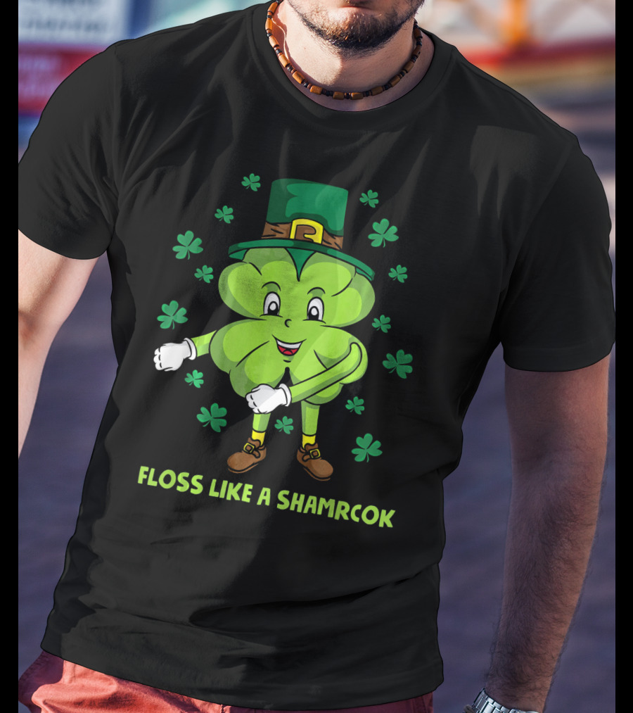 Floss Like A Shamrock St Patricks Dance Shamrock Character T-Shirt