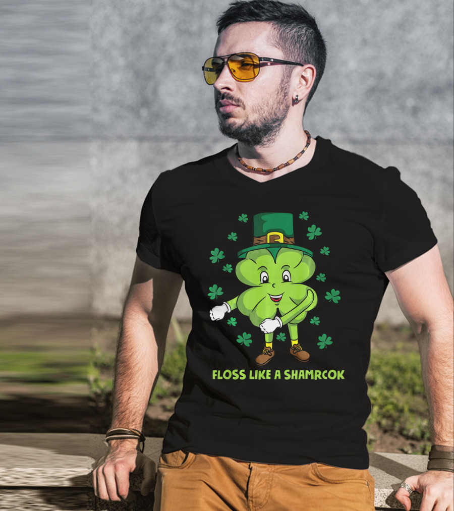 Floss Like A Shamrock St Patricks Dance Shamrock Character T-Shirt