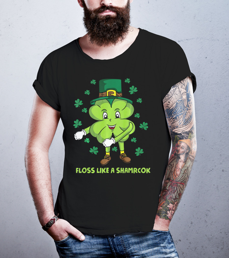 Floss Like A Shamrock St Patricks Dance Shamrock Character T-Shirt