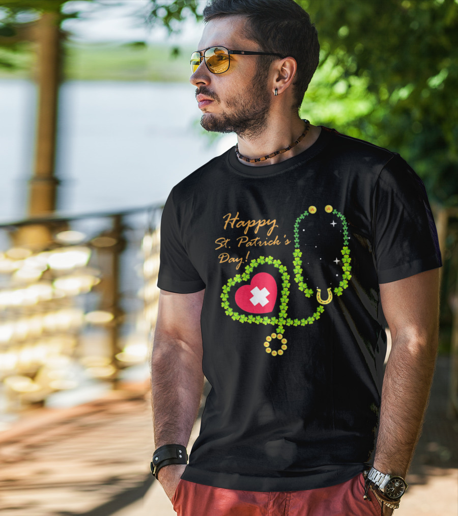 Happy St. Patrick's Day Shamrock Stethoscope Nurse T-Shirt