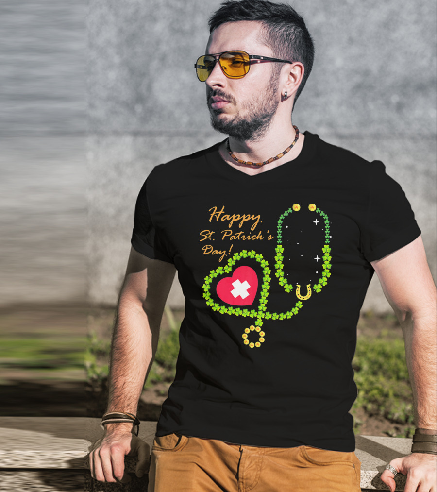 Happy St. Patrick's Day Shamrock Stethoscope Nurse T-Shirt