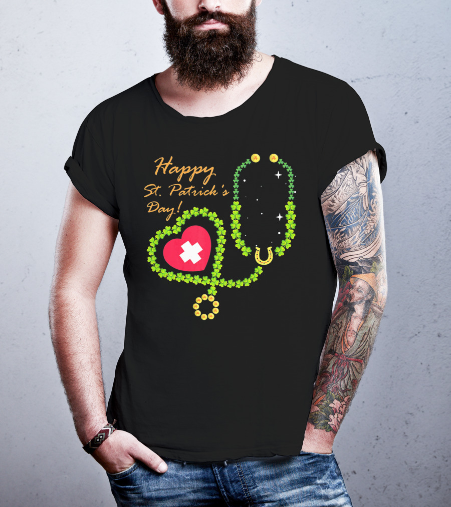 Happy St. Patrick's Day Shamrock Stethoscope Nurse T-Shirt