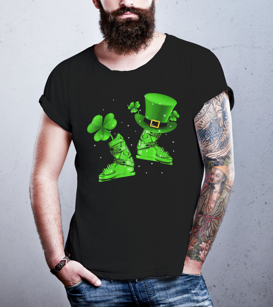 Shamrock Leprechaun Hat With Green Ski Boots T-Shirt