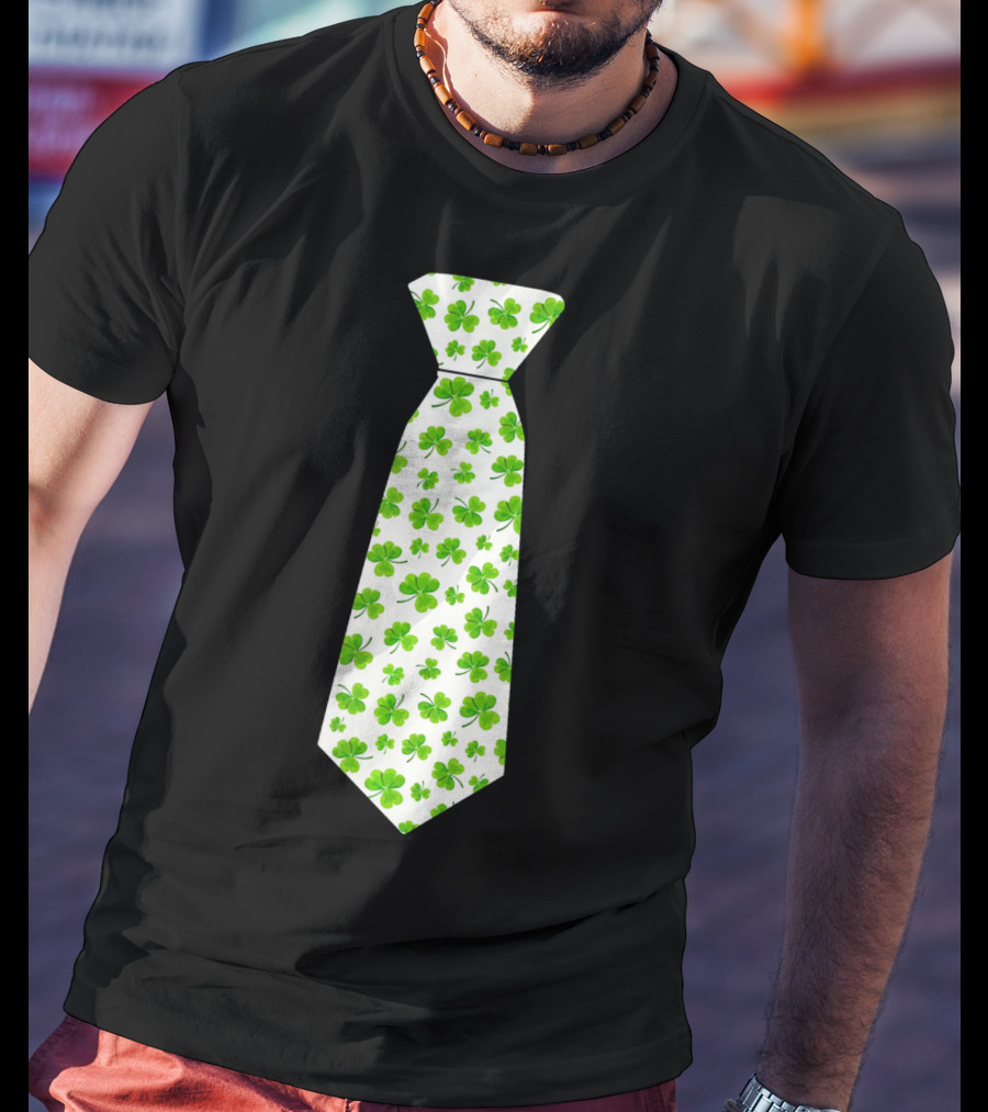 St Patricks Day Irish Shamrock Tie Pattern White Background T-Shirt